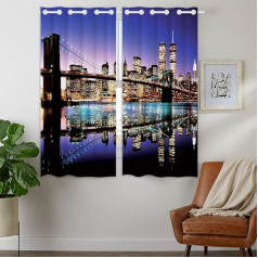 YISUMEI - Blackout Curtain - New York City Skyline Brooklyn Bridge - 160 x 110 cm Set of 2 Curtains with Eyelets for Bedroom Living Room