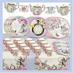 Talking Tables Alice in Wonderland Decorations and Tableware Set for 12 Guests | Plates, Cocktail Napkins, Tea Cups and Bunting | for Mad Hatter Tea Party, Birthday, Baby Shower, Mother's Day