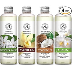 Room Fragrance Diffuser Refill Monoi de Tahiti & Coconut & Jasmine & Vanilla – 4 x 200 ml – Refill Set for Fragrance Diffuser – Room Fragrance – Room Fragrance – Diffuser Refill – Room Air