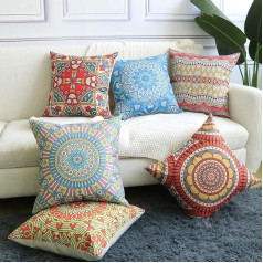 Hodeacc Pack of 6 Modern Mandala Cushion Covers, Bohemian Throw Cushion Covers, Hippie Cushion Covers for Sofa, Couch, Bed Chair, 18 x 18 Inches, Just for Case