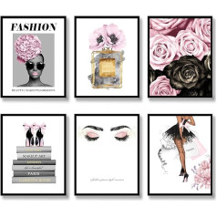 HOGEBIG Pink Fashion Canvas Wall Art Prints Trendy Canvas Poster Picture Artwork Glam Room Wall Decor Woman Makeup Flowers Perfume Art Print for Bedroom Bathroom (11 x 14 Inch Unframed)