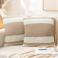 Merrycolor Boho Cushion Cover 45 x 45 cm, Set of 2 with Tassels, Beige Neutral Cushion Covers, Farmhouse, Boho Cushion, Decorative Cushion Covers for Couch, Sofa, Living Room (45 x 45 cm, H)