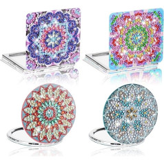 4pcs Diamond Painting Compact Mirror, DIY Bag Makeup Mirror with Mandala Diamond Art Painting Cover, Portable Travel Folding Small Mirror Craft Gifts for Children Women Girls