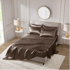 Madison Park Essentials Satin-Bettlaken-Set, luxuriös und seidig mit natürlichem Glanz, elastische 35,6 cm Tasche, passend für Matratzen bis zu 40,6 cm, rundum elastisch – Ganzjahres-Bettwäsche,