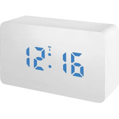 Bresser MyTime WBW Radio Alarm Clock White Wood Look with Dimmable Blue LED, Date and Temperature Display, 108 x 65 x 45 cm