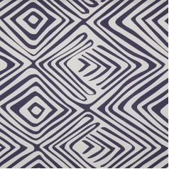 Kt KILOtela - Digital Print Half Panama Linen Fabric, 100% Organic Cotton, Oeko-Tex Standard 100 - Length 100 cm x Width 280 cm, Geometric Swahili - Purple, White, 1 Metre