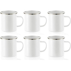PYD Life Sublimation Blanks Enamel Mug White 17oz Camping Outdoor Coffee Travel Metal Skinny Cup with Silver Rim for Cup Tumbler Press Print 6 Pack