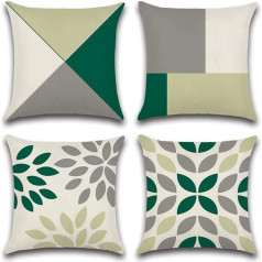 Ohok Geometric Leaves Hemp Cushion Covers 4 Pieces Fine Soft Cushion Covers for Home Living Room Sofa Bedroom Decoration (40x40cm, Green)