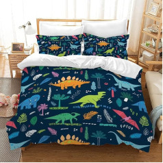 PQCXXA Children's Dino Bed Linen, Cartoon Dinosaur Pattern Duvet Cover Dino Bed Linen Microfibre Bed Linen for Boys Girls with Zip and 2 Pillowcases 50 x 75 cm (Dino B, 220 x 240 cm)