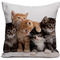 Tomda Cute Cats Decorative Cushion Cover 45 x 45 cm Kitten Family Cats Cotton Linen Outdoor Cushion Covers Square Standard Pillowcase for Sofa Couch Car 18 x 18 Inch