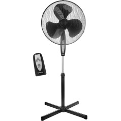 briebe FN122397 Quiet Foot Fan with Remote Control, 40 cm, Timer, Oscillating, 3 Operating Modes, 3 Speeds, Height Adjustable, 125 cm, Black