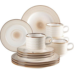 MÄSER 931941 Series Prospero Premium Coffee Tableware Set for 4 People in Catering Quality, 12-Piece Modern Coffee Service in Unique Vintage Style, White, Durable Porcelain