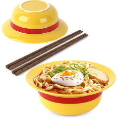 DATEFUN Anime Merch Straw Hat Ramen Bowl - 2 Sets One Piece Merchandise Ramen Bowl Ceramic with Chopsticks for Friends Gift - Japanese Soup Bowl for Ramen, Soup, Pasta, Salads