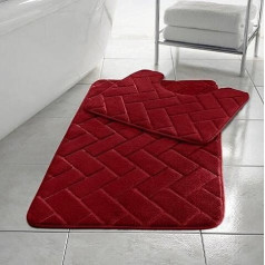 Rainbow Style Memory Foam Bath Mat Set of 2 Non Slip Pedestal Mat and Bath Mat Red