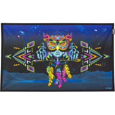 PSYWORK Black Light Fabric Poster Neon Sentymo Owl 0.5 x 0.82 m UV-Active Fluorescent Wall Hanging Fabric Banner Poster Wall Art Print Decorative Picture Decoration Tapestry