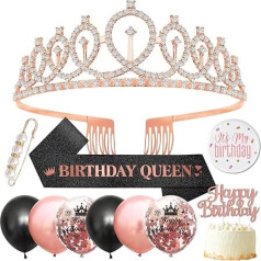 Birthday Crown Birthday Sash, Birthday Decoration Girls Women Crown Birthday and Sash Birthday Queen, Birthday Badge, Balloons, Cake Decoration, Pearl Brooch Party Accessories