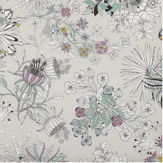 Kt KILOtela - Digital Print Half Panama 100% Organic Cotton, Oeko-Tex Standard 100 - Canvas 100 cm Length x 280 cm Width | Secret Garden - Grey, Pink, Green