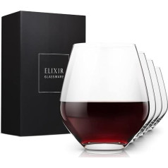 Elixir Glassware Stemless Red Wine Glasses Set of 4 - Hand Blown Crystal Stemless Wine Glasses - Unique Large Wine Glasses for Cabernet, Pinot Noir, Burgundy, Bordeaux 18 oz, Clear