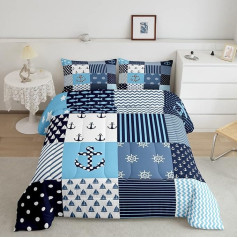 Nautical Navigation Themed Patchwork Bedspread Single Size Anchor Compass Sailing Ship Down Duvet for Kids Boys Kids 2 Pack