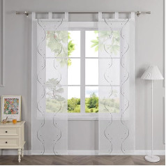 HeichkelL Sliding Curtains with Loops, Transparent Sliding Curtains, Panel Curtains with Waves Embroidery, Set of 2, Grey W x H 57 x 225 cm