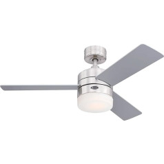 Westinghouse Lighting 7306040 Modern 105 cm LED Ceiling Fan Alta Vista with Lighting and Remote Control, Satin Chrome Finish with Opal Frosted Glass