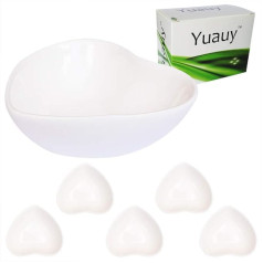 Yuauy Pack of 5 Heart Shaped Porcelain Soy Sauce Bowls Ceramic Dip Bowls for Dinner, Baking, BBQ and Cooking
