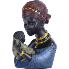 QIANLING Home Decor African Art Sculptures African Decor African Woman Son Black Decor African Woman Bust Statue Bookshelf Entrance Decor