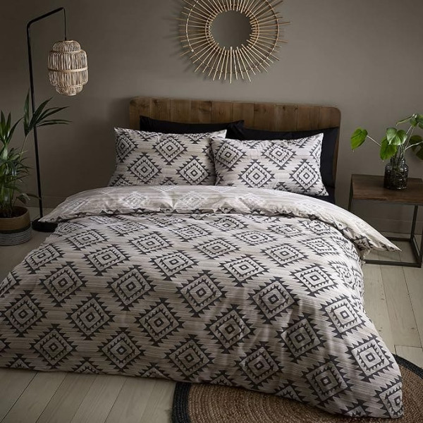 Catherine Lansfield Bedding Aztec Duvet Cover Set With Pillow Case Natural Single