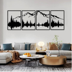 YiYa 4 Pieces Metal Wall Decoration Wall Art Mountains Metal Mountain and Forest Wall Decorations Mountain and Forest Metal Wall Art Large Wall Sculpture for Home Living Room Bedroom (Mountain Wall