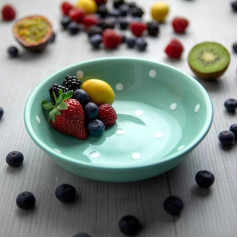 City to Cottage® - Ceramic Soup Plate 18.5 cm Turquoise and White Polka Dots Handmade Ceramic Soup Bowl Breakfast Plate