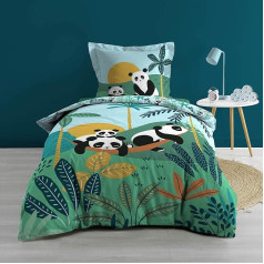 Douceur d'Intérieur, Panda Life 1644192 2-Piece Bed Linen Set, 140 x 200 cm, 100% Cotton, Multicoloured