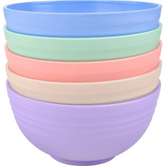 Cereal Bowls Set of 5, 18oz Plastic Soup Bowls, Unbreakable Pasta Bowls, Lightweight Reusable Tableware, Fruit Snack Containers for Travel, Picnic, Camping (Colors)