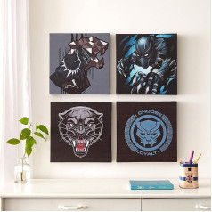 Idea Nuova Marvel Black Panther Square Canvas Wall Art Picture Print 11 x 11 Inches - 4 Pack