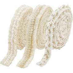 PH PandaHall 6 Yard 3 Styles Braided Lace Ribbons with Pearl Bead Trim Cord Polyester Fabric Trim Lace Trim Upholstery Trim for Costumes DIY Crafts Sewing Wedding Dress