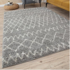 THE RUGS Modern Moroccan Design Rug for Living Room Bedroom Non-shedding and Easy Care (Tangier Grey/Ivory, 80 x 150 cm)