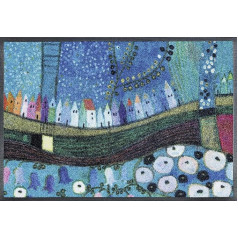 wash+dry Fußmatte, Stadt in Blau 75x120 cm, innen und außen, waschbar
