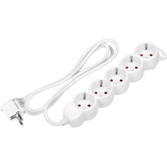 Pagarinātājs 5gang 2P+Z (Schuko), 5m H05VV-F 3x1.5mm2, Imax=16A, plakana kontaktdakša, balts