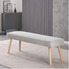 B&D Home Emil Bench, Corduroy Fabric Dining Room Bench, 160 cm, Padded Wooden Bench for Dining Room, Hallway, Wardrobe with Solid Wood Legs, Scandinavian Modern Design, Grey, 11308-160 Grey