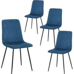 Goldfan Set of 4 Dining Room Chairs, Velvet Armchairs, Modern Living Room Chairs with Black Metal Legs, Set of 4, Leisure Chairs, Blue