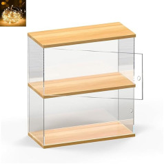 Heyjoy 2 Tier Action Pop Figure Storage Box Dustproof with Wooden Base for Pop Mart Collectibles 26x12x29cm