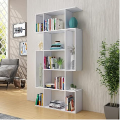 Bestwanted Bookcase Living Room Bookcase 5 Tier Bookcase Storage Stand Shelf for Home Office Study S Shape (White)