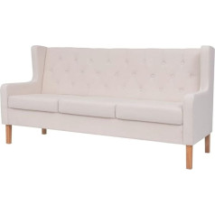 Gecheer 3-Seater Sofa, Three-Seater Sofa Bed Made of Solid Wood, Upholstered Sofa, Fabric Sofa, Couch Seating Furniture, 180 x 68 x 90 cm (W x D x H), Wooden Frame + Fabric Padding, Cream White