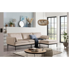 Traumnacht Lyon Corner Sofa 2-Seater with Chaise Longue, Beige/Chaise Longue Can Be Flexibly Attached to the Right or Left Side, Produced According to German Quality Standard, Easy Assembly