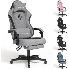 Sitmod Gaming Chair with Footrest, Computer Ergonomic Gaming Chair, Backrest and Seat Height Adjustable, Swivel Work Chair for Adults, with Lumbar Support, Grey Fabric