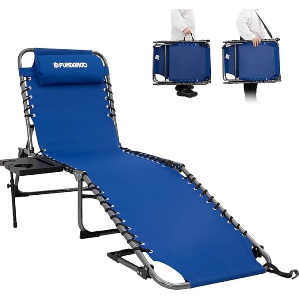 Fundango Folding Sun Lounger, 5-Adjustable Backrest with Side Table Cushion, Ergonomic Deck Chair, Folding Beach Lounger, Garden Lounger, Camping Lounger for Beach, Garden, Patio, Pool, Camping,