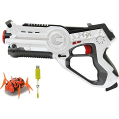 JAMARA 410065 - Impulse Bug Hunt Set - Laser Tag Infrarottechnik, Treffererkennung mit hoher Genauigkeit, 4 Waffenarten, realistische Schuss-und Nachladegeräusche, Demo-Modus, weiß/orange