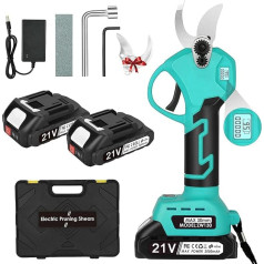 Ykgutilu 21V Rechargeable Electric Pruning Shears, Max Cutting Diameter 30mm, 2 Batteries 2000mAh Professional Pruning Shears with LCD Display (Green)