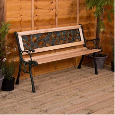 Home Discount Garden Vida Rose 3 Seater Outdoor Garden Bench Wooden Slats Cast Iron Legs Park Bench Patio Furniture