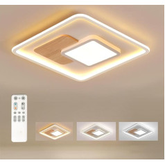 FitzMia Square LED Ceiling Light, Ceiling Light with Wood, Dimmable with Remote Control, Modern Round Wooden Ceiling Light for Bedroom, Children's Room, Living Room, Kitchen (41.5 x 41.5 cm, 40 W)