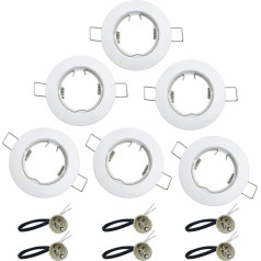 KingYH Pack of 6 Recessed Spotlights Mounting Frame Round GU10 Recessed Spotlight Frame Not Swivelling Ceiling Light Frame with GU10 Socket for Recessed Lights Gu10 MR16 LED Halogen Silver